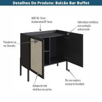 Balcão Bar Buffet 2 Portas Oslo Artesano 93 Cm (largura) Mdp Nero Palha Sintética Bege Pé Madeira - 5