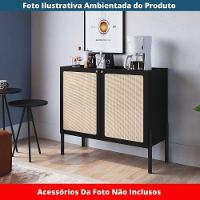 Balcão Bar Buffet 2 Portas Oslo Artesano 93 Cm (largura) Mdp Nero Palha Sintética Bege Pé Madeira - 6