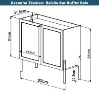 Balcão Bar Buffet 2 Portas Oslo Artesano 93 Cm (largura) Mdp Nero Palha Sintética Bege Pé Madeira - 7