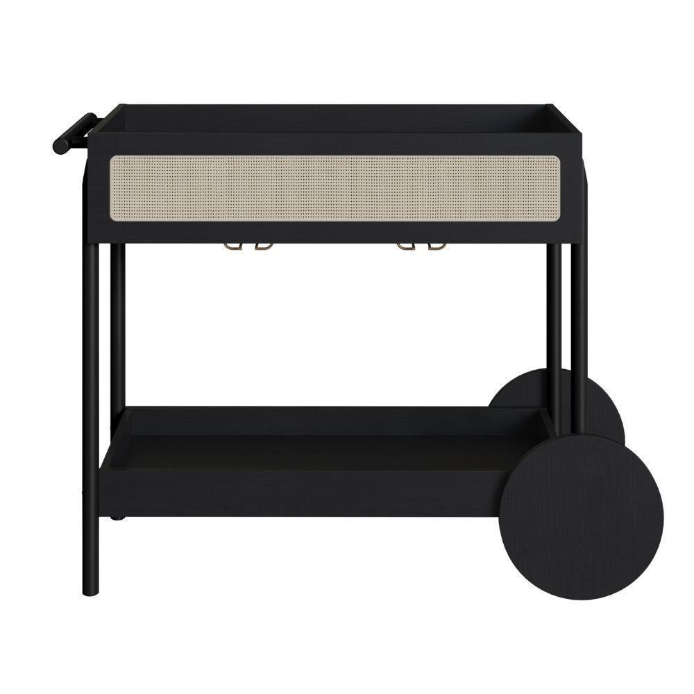 Carrinho Bar 1 Gaveta Oslo Artesano 112 Cm (larg) Mdp Nero Palha Sintética Bege Pé Madeira Maciça - 3