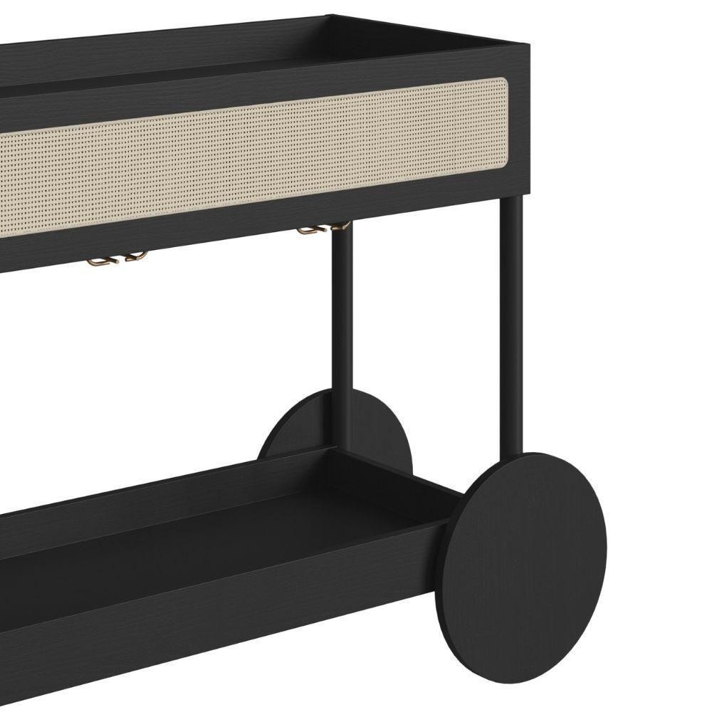 Carrinho Bar 1 Gaveta Oslo Artesano 112 Cm (larg) Mdp Nero Palha Sintética Bege Pé Madeira Maciça - 5