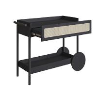 Carrinho Bar 1 Gaveta Oslo Artesano 112 Cm (larg) Mdp Nero Palha Sintética Bege Pé Madeira Maciça - 2