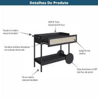 Carrinho Bar 1 Gaveta Oslo Artesano 112 Cm (larg) Mdp Nero Palha Sintética Bege Pé Madeira Maciça - 6