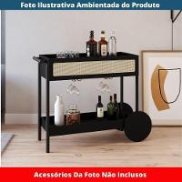 Carrinho Bar 1 Gaveta Oslo Artesano 112 Cm (larg) Mdp Nero Palha Sintética Bege Pé Madeira Maciça - 7