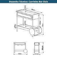 Carrinho Bar 1 Gaveta Oslo Artesano 112 Cm (larg) Mdp Nero Palha Sintética Bege Pé Madeira Maciça - 8