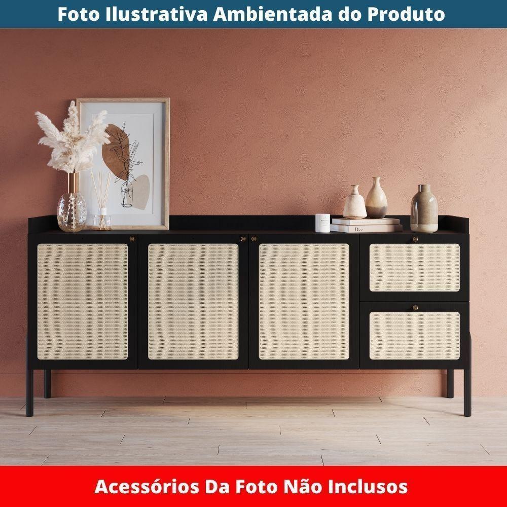 Balcão Buffet 3 Portas Oslo Artesano 183cm (largura) Mdp Nero Palha Sintética Bege Pé Madeira Maciça - 5