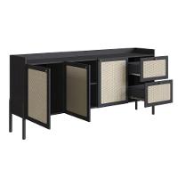 Balcão Buffet 3 Portas Oslo Artesano 183cm (largura) Mdp Nero Palha Sintética Bege Pé Madeira Maciça - 2