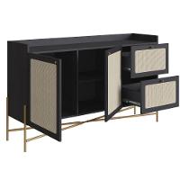 Balcão Buffet 2 Portas Oslo Artesano 139 Cm (largura) Mdp Nero Palha Sintética Bege Pé Metal Dourado - 2