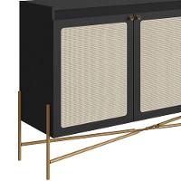Balcão Buffet 2 Portas Oslo Artesano 139 Cm (largura) Mdp Nero Palha Sintética Bege Pé Metal Dourado - 3