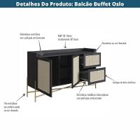 Balcão Buffet 2 Portas Oslo Artesano 139 Cm (largura) Mdp Nero Palha Sintética Bege Pé Metal Dourado - 5