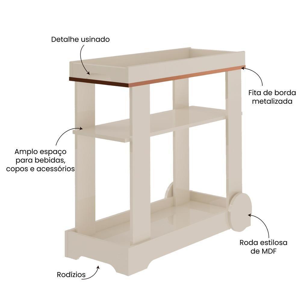 Carrinho Bar Com Rodizios 80 Cm 4627 Off White Arly - 7