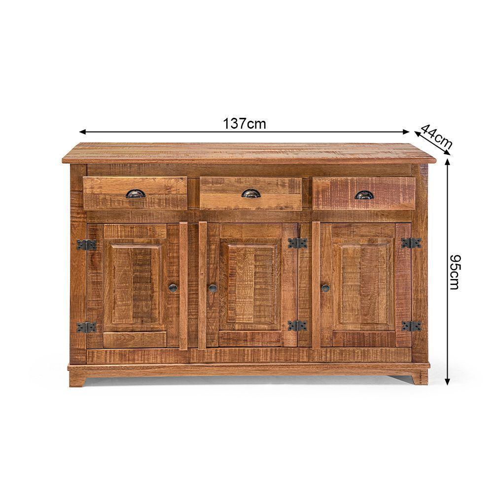 Arca Rústica Decorativa Em Madeira Maciça 3 Portas 3 Gavetas - Natural - Bege - 2