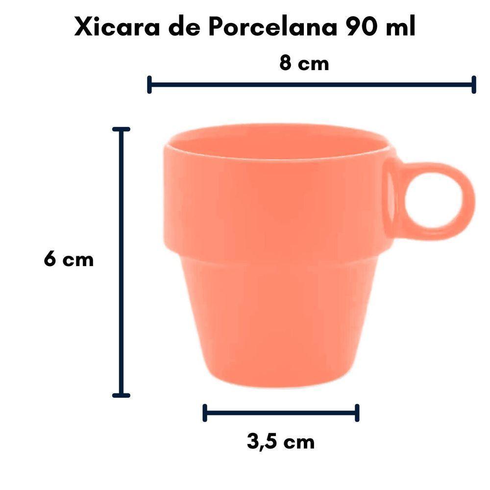 Jogo Xícaras Para Café De Porcelana 90 Ml 6 Peças Empilhavel Rosa - 3