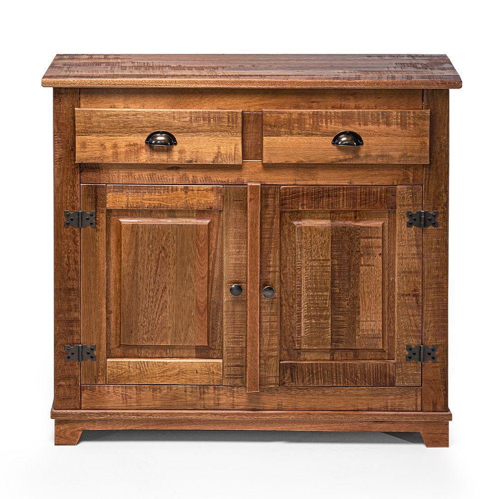 Armário Rústico Decorativo Em Madeira Maciça 2 Portas 2 Gavetas - Natural - Bege - 1