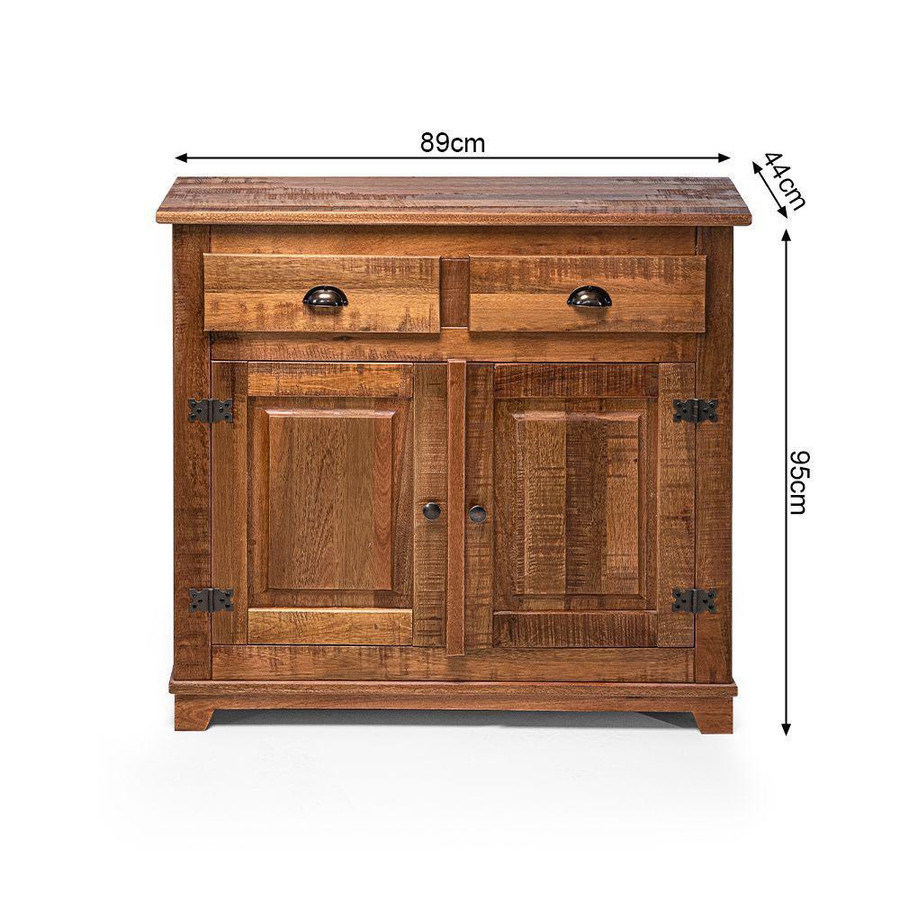 Armário Rústico Decorativo Em Madeira Maciça 2 Portas 2 Gavetas - Natural - Bege - 2