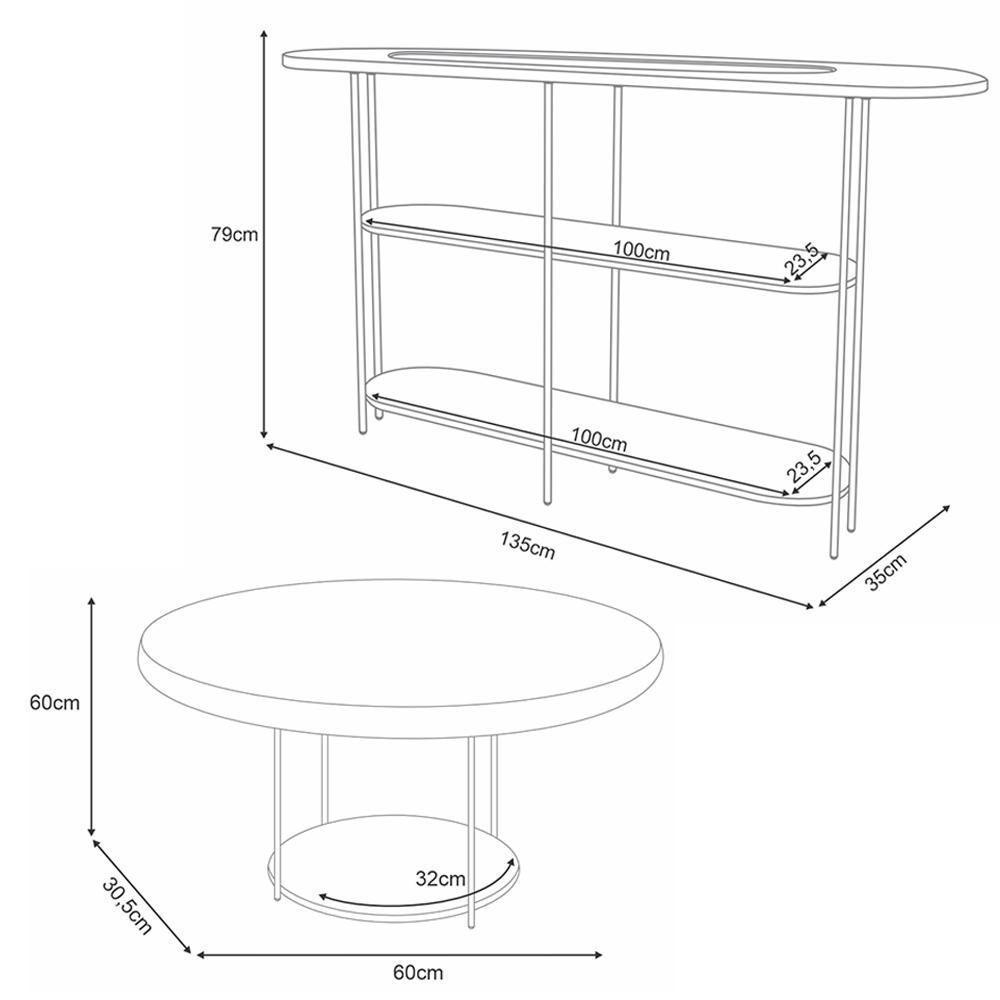 Conjunto Decorativo Aparador E Mesa De Centro Walker Pés De Aço Tampo Mdf Cinamomo G26 - Gran Belo - 5