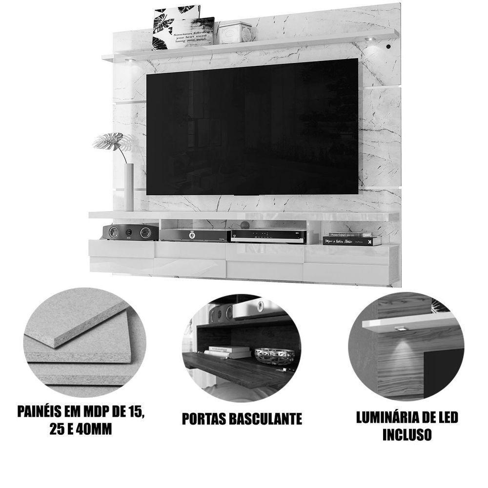 Painel Suspenso Para Tv 60 Polegadas Com 2 Portas Alana 1.8 Calacata/off White - 2