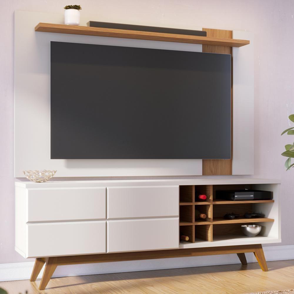 Rack Para Sala Makai Com Painel Para Tv 70 Pol Lara C04 Off White Matte Freijó - Lyam Decor - 2