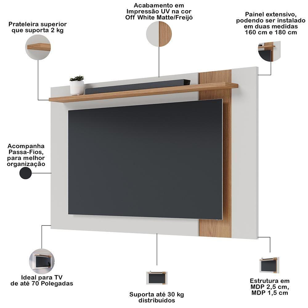 Rack Para Sala Makai Com Painel Para Tv 70 Pol Lara C04 Off White Matte Freijó - Lyam Decor - 3