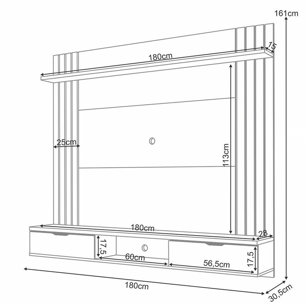 Painel Para Tv 70 Pol Com Bancada Suspensa Soleil B01 Castanho Off White - Lyam Decor - 4