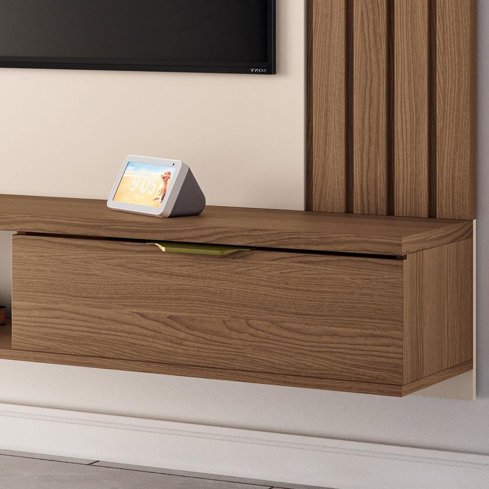 Painel Para Tv 70 Pol Com Bancada Suspensa Soleil B01 Castanho Off White - Lyam Decor - 5