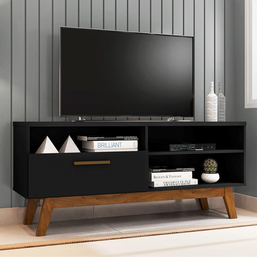 Rack Para Tv Com Porta Riane Preto Fosco - 1