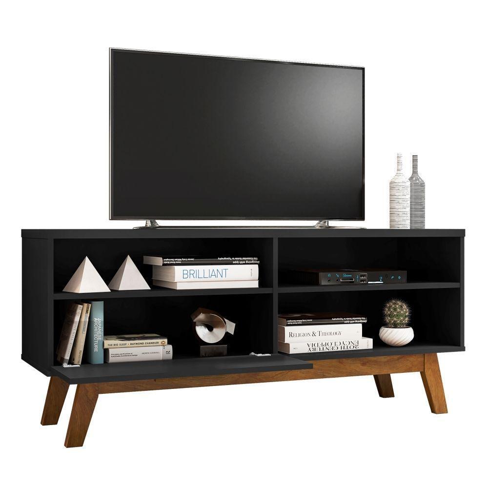 Rack Para Tv Com Porta Riane Preto Fosco - 3