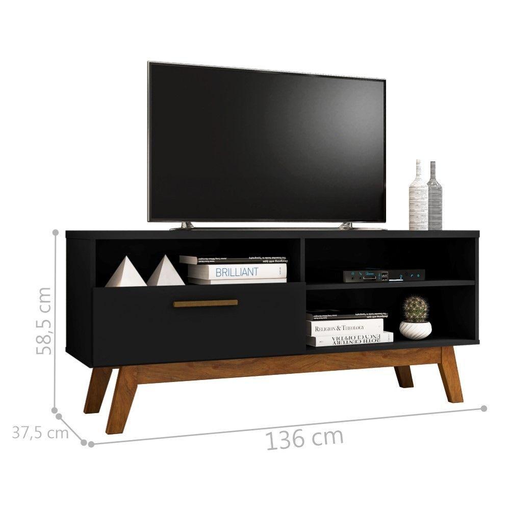 Rack Para Tv Com Porta Riane Preto Fosco - 4