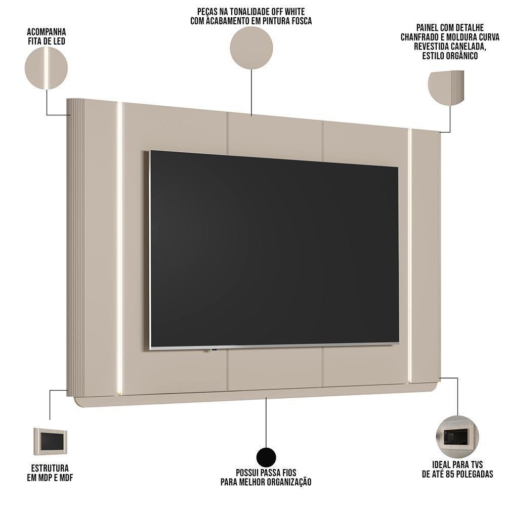 Painel Para Tv 75 Pol Com Led 240cm Elysia L05 Off White Fosco - Lyam Decor - 4