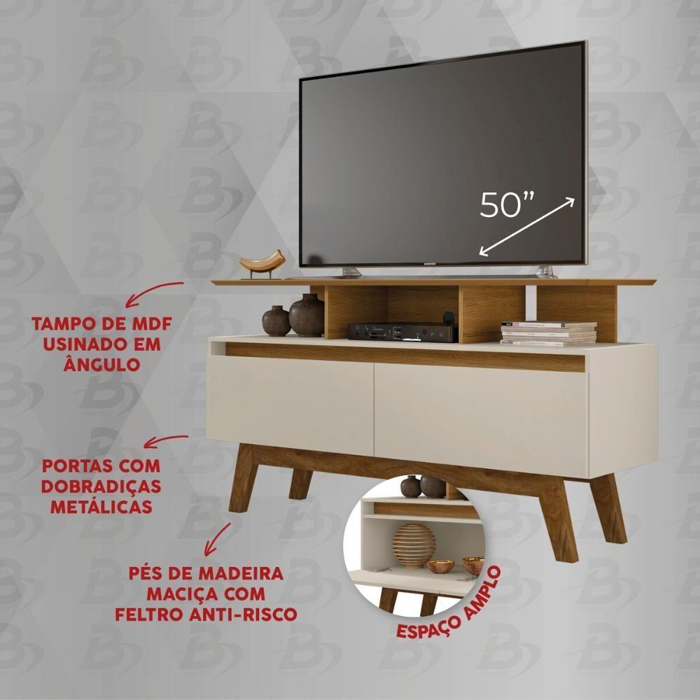 Rack Para Tv Até 50 Polegadas Com Nicho E 2 Portas Retrô Multimóveis Cr45294 Cinamomo Off White - 3