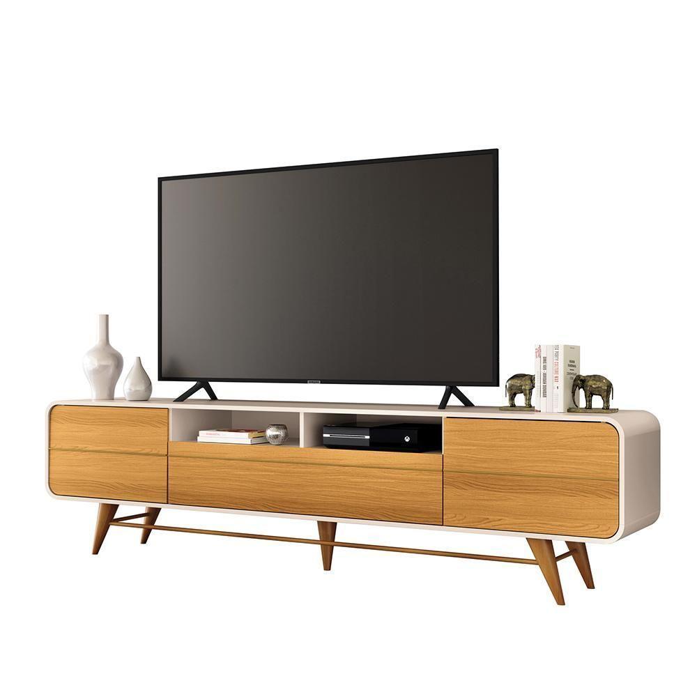 Bancada Europa Pés Em Madeira Para Tv Até 85 Polegadas Off White/cinamomo G26 - Gran Belo - 1