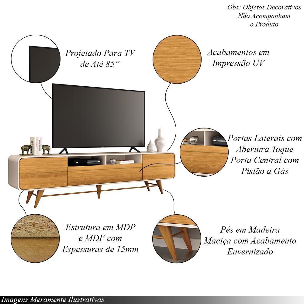 Bancada Europa Pés Em Madeira Para Tv Até 85 Polegadas Off White/cinamomo G26 - Gran Belo - 3