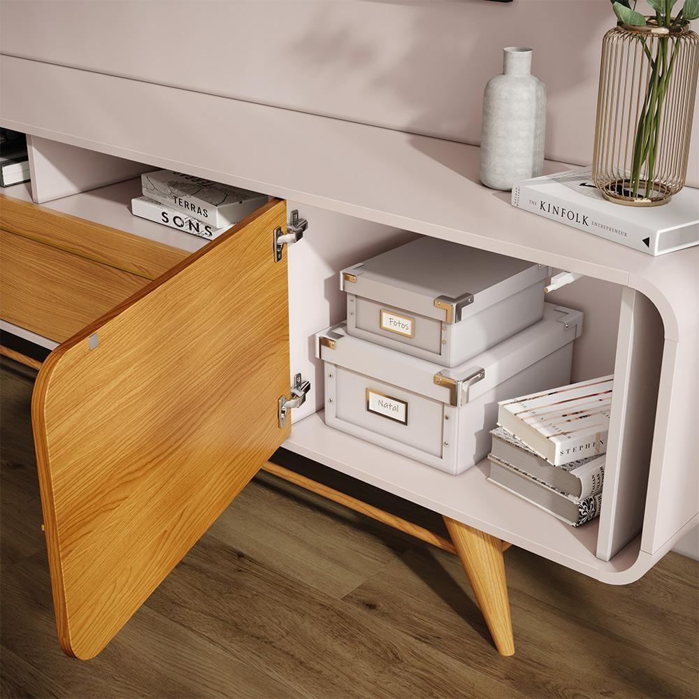 Bancada Europa Pés Em Madeira Para Tv Até 85 Polegadas Off White/cinamomo G26 - Gran Belo - 5