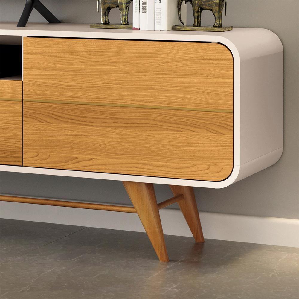 Bancada Europa Pés Em Madeira Para Tv Até 85 Polegadas Off White/cinamomo G26 - Gran Belo - 7