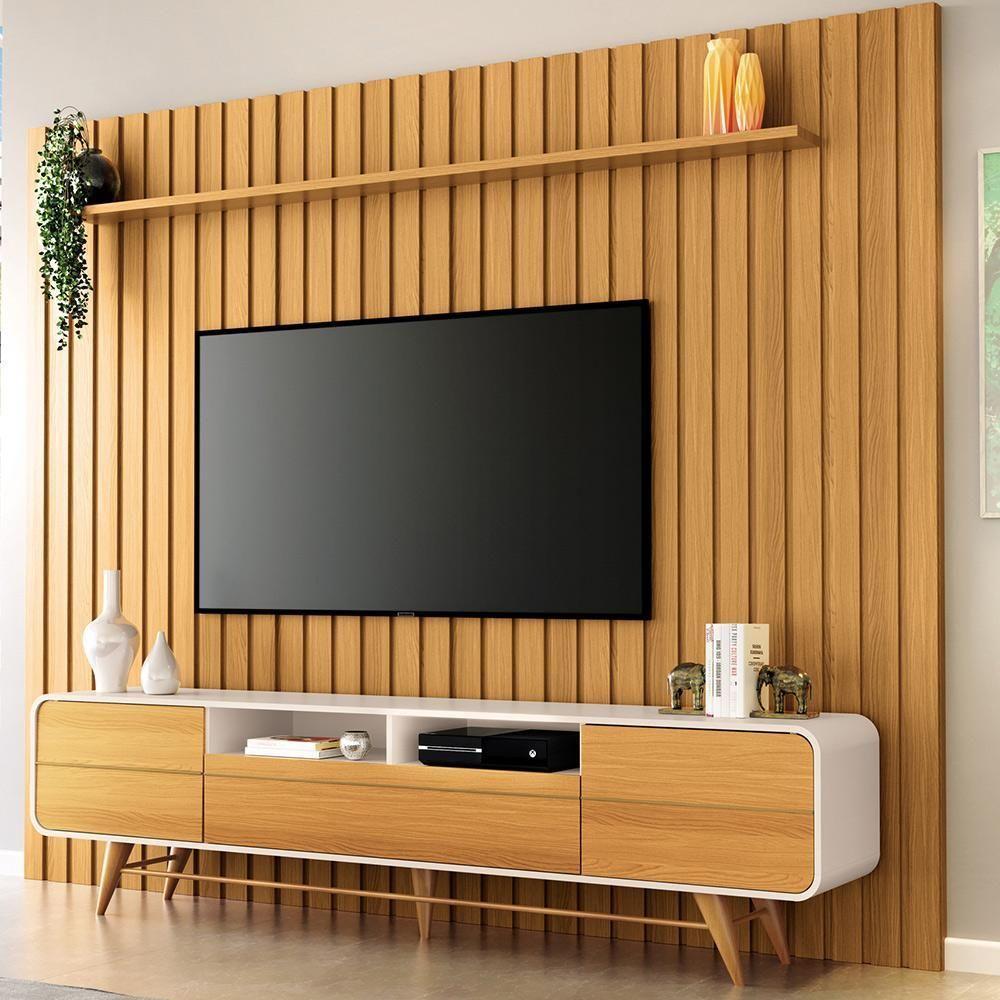 Bancada Europa Pés Em Madeira Para Tv Até 85 Polegadas Off White/cinamomo G26 - Gran Belo - 8