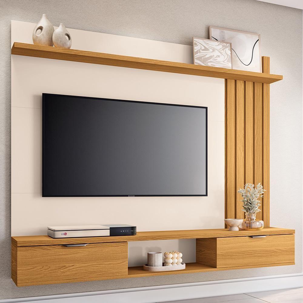 Painel Para Tv 55 Pol Com Bancada Suspensa Lake B01 Cinamomo Off White - Lyam Decor - 5