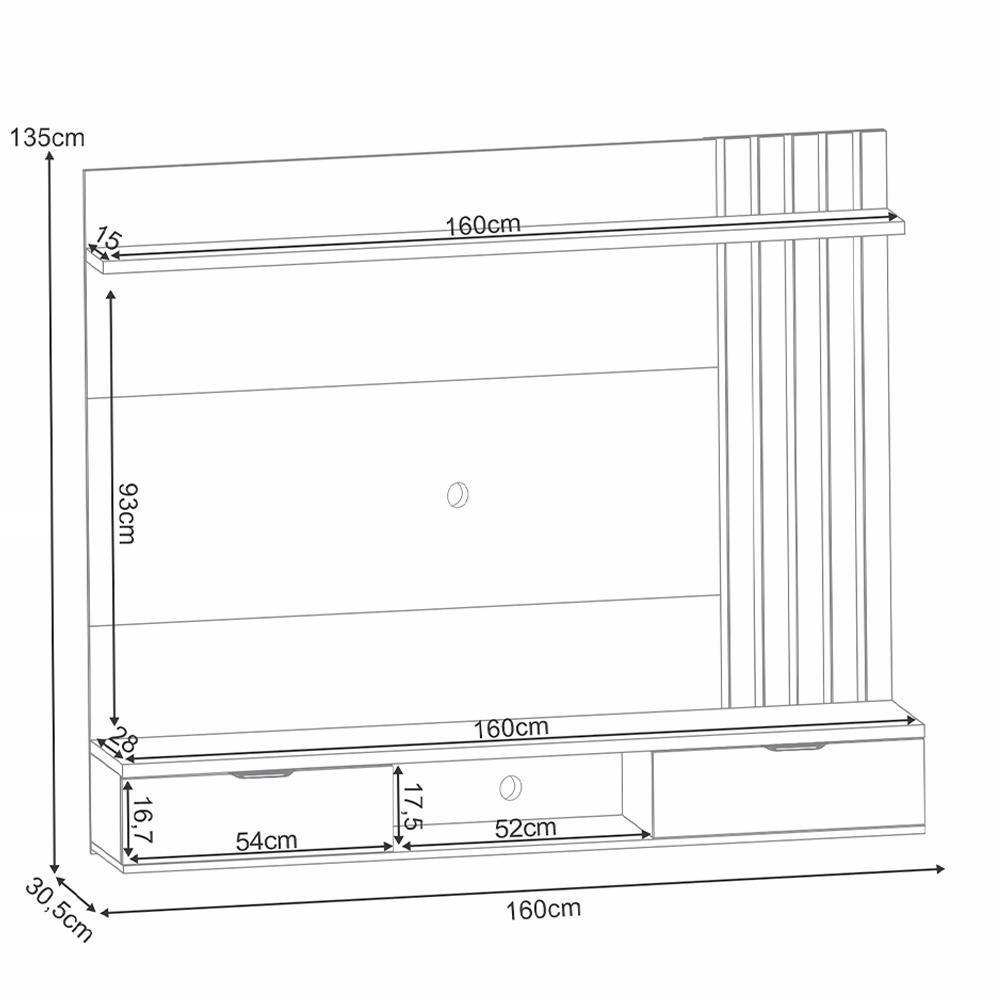 Painel Para Tv 55 Pol Com Bancada Suspensa Lake B01 Cinamomo Off White - Lyam Decor - 7