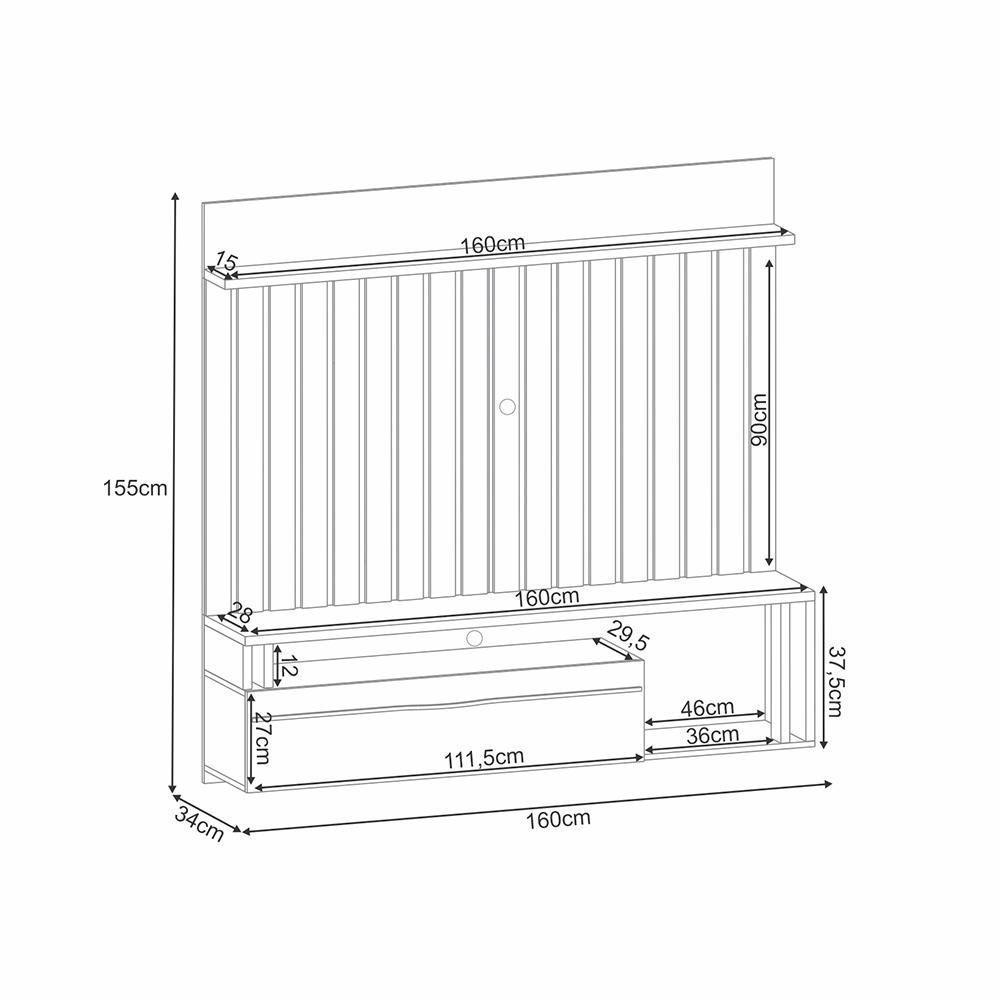 Painel Suspenso Decorativo Stesso Ripado Para Tv Até 55 Polegadas Castanho/preto G26 - Gran Belo - 7