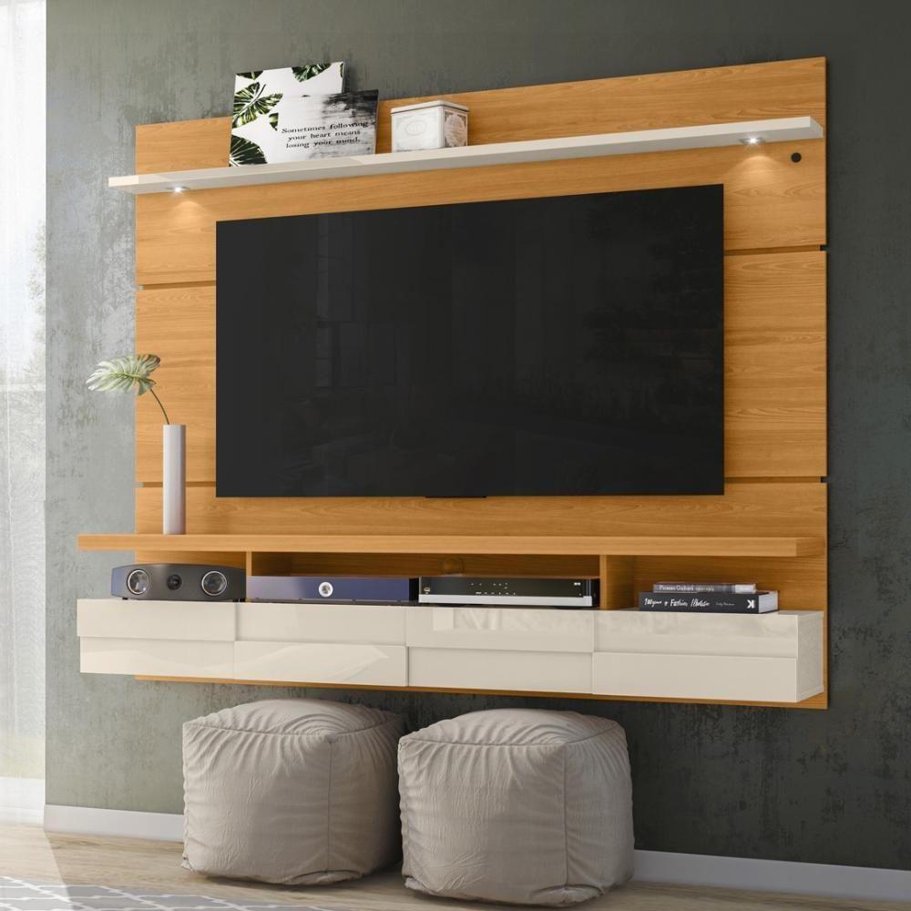 Painel Bancada Suspensa Com Led Tvs Até 60 Polegadas Lana 1.8 - Cinamomo-off White - 1