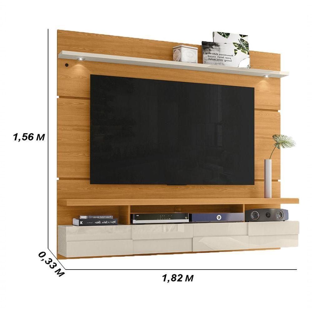 Painel Bancada Suspensa Com Led Tvs Até 60 Polegadas Lana 1.8 - Cinamomo-off White - 2