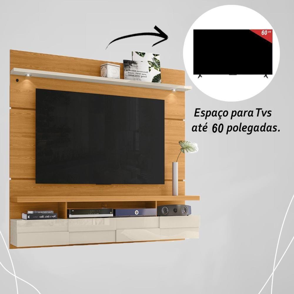 Painel Bancada Suspensa Com Led Tvs Até 60 Polegadas Lana 1.8 - Cinamomo-off White - 3