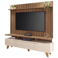 Rack Para Sala émile Com Painel Para Tv Ripado 70 Pol Conect B01 Off White Castanho - Lyam Decor - 1
