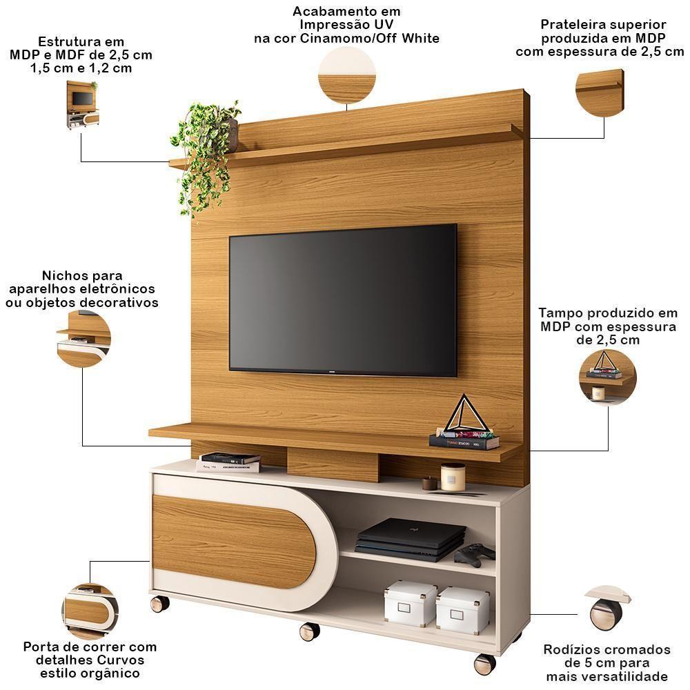 Estante Painel Para Tv 55 Pol 136cm 1 Porta Mars B01 Cinamomo Off White - Lyam Decor - 3