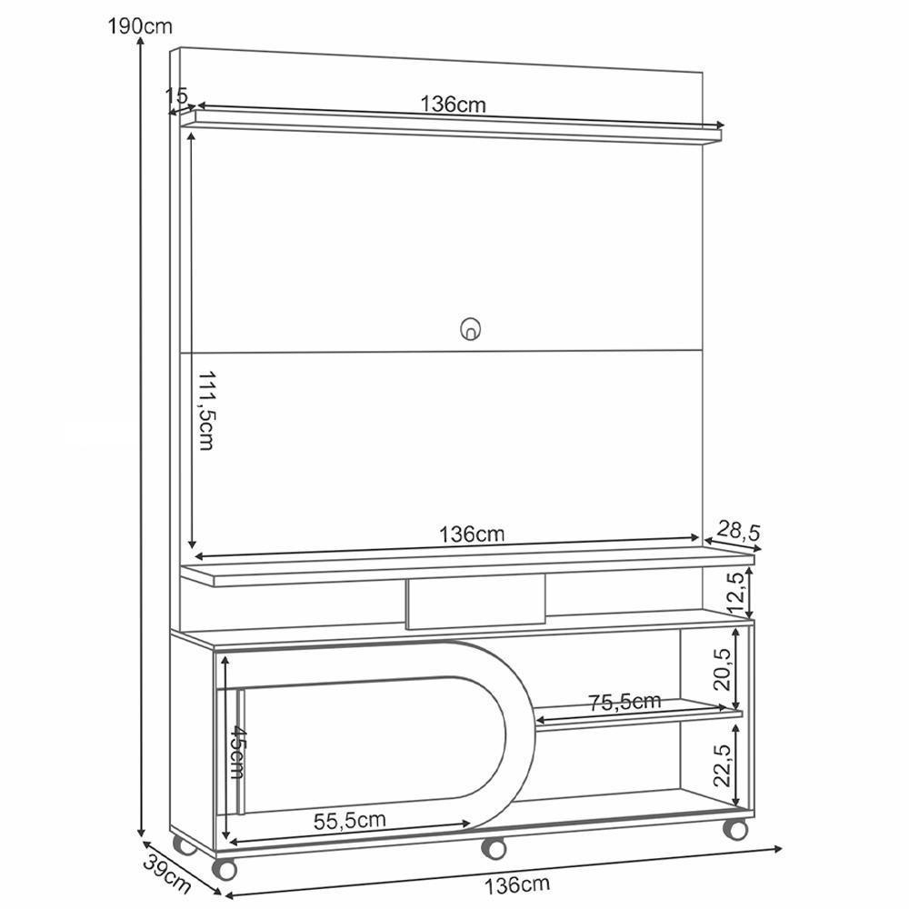 Estante Painel Para Tv 55 Pol 136cm 1 Porta Mars B01 Cinamomo Off White - Lyam Decor - 4