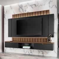 Painel Home Suspenso 2.2 Para Tv Até 70 Com Fita Led Mdp/mdf Shawn Preto/castanho G26 - Gran Belo - 1