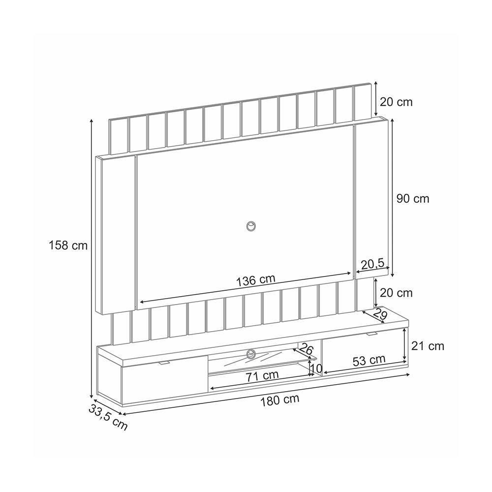 Painel Home Suspenso 1.8 Para Tv Até 55 Com Fita Led Mdp/mdf Shawn Preto/castanho G26 - Gran Belo - 4
