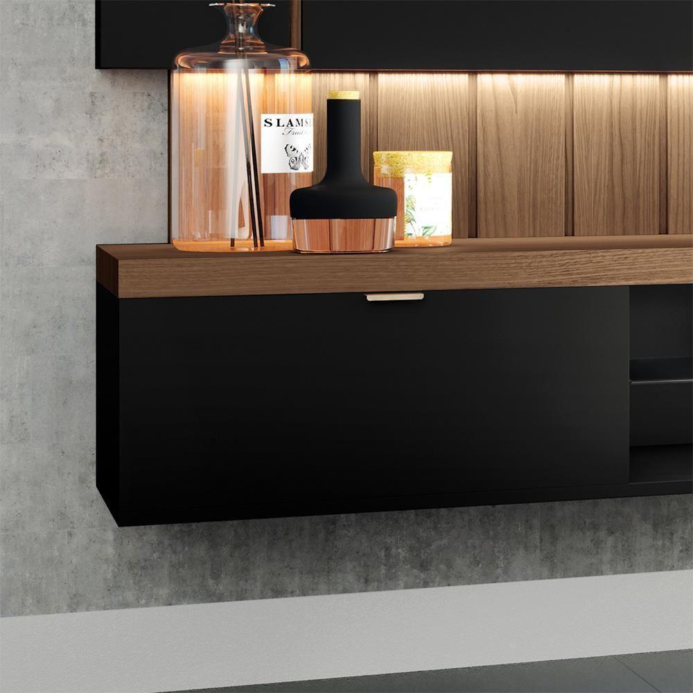 Painel Home Suspenso 1.8 Para Tv Até 55 Com Fita Led Mdp/mdf Shawn Preto/castanho G26 - Gran Belo - 5