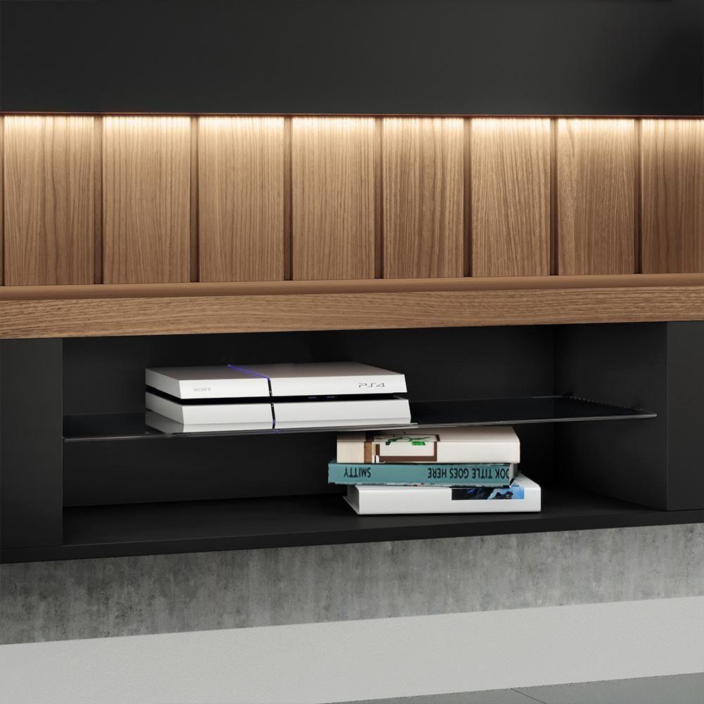 Painel Home Suspenso 1.8 Para Tv Até 55 Com Fita Led Mdp/mdf Shawn Preto/castanho G26 - Gran Belo - 7