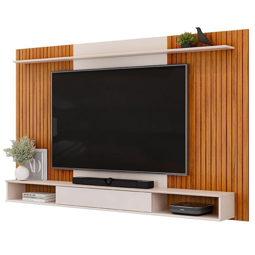Painel Para Tv 70 Pol Com Bancada Suspensa 215cm Dom D05 Freijó Off White - Lyam Decor - 1