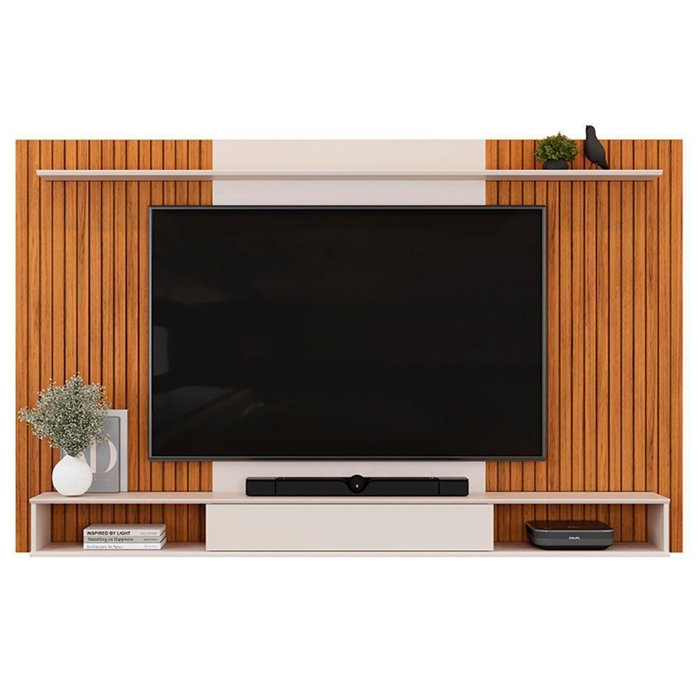 Painel Para Tv 70 Pol Com Bancada Suspensa 215cm Dom D05 Freijó Off White - Lyam Decor - 2